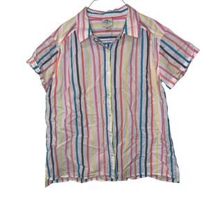 St. John’s Bay Multicolor Striped Button Front Shirt Women’s Size L Cotton